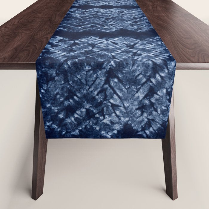Indigo Blue Shibori Tie Dye, Boho Art Table Runner Gallery Image 1