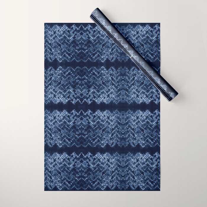 Indigo Blue Shibori Tie Dye, Boho Art Wrapping Paper Gallery Image 1