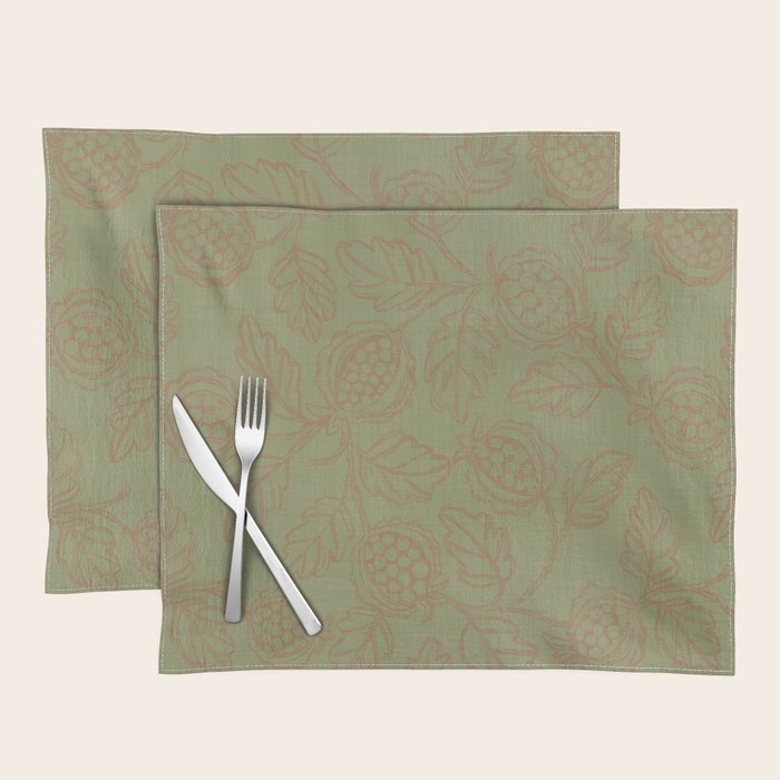 Block Print Pomegranate in Olive Placemat Gallery Image 1