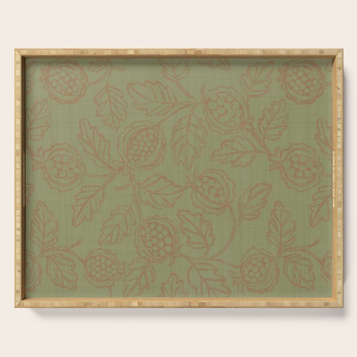 Block Print Pomegranate in Olive Serving Tray Gallery Image 1