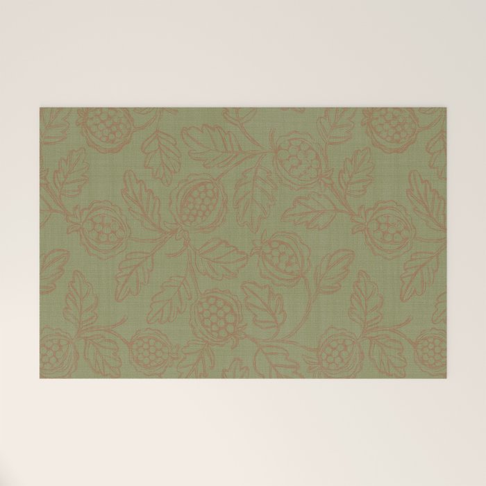 Block Print Pomegranate in Olive Welcome Mat Gallery Image 1