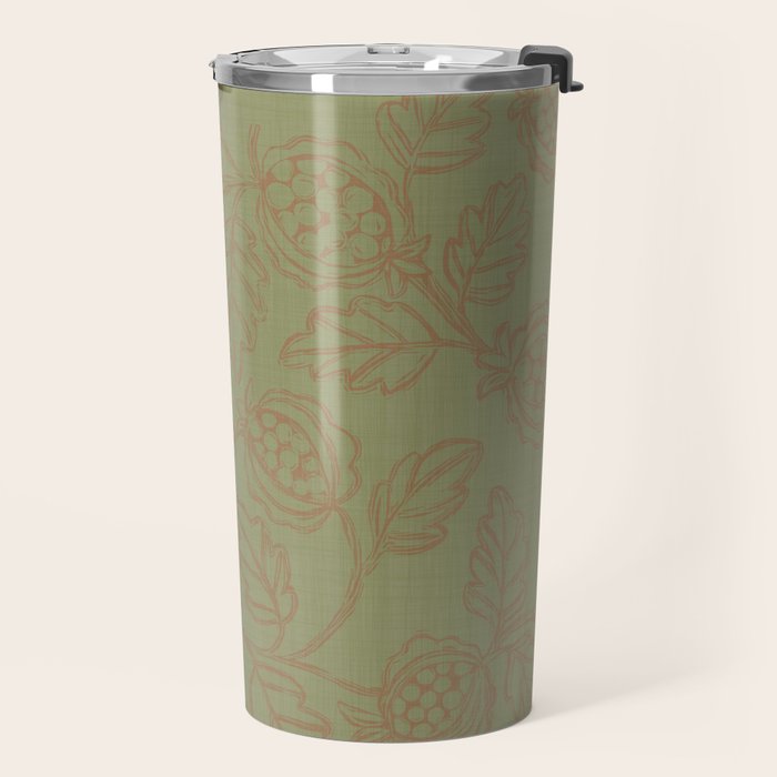 Block Print Pomegranate in Olive Travel Mug Gallery Image 2
