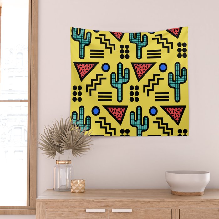 Retro 1980s Memphis Style Southwestern Cactus Design 431 Wall Tapestry Gallery Image 2