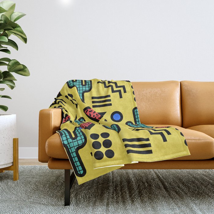 Retro 1980s Memphis Style Southwestern Cactus Design 431 Throw Blanket Gallery Image 1