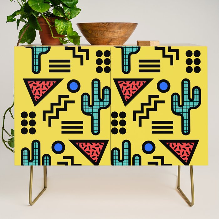 Retro 1980s Memphis Style Southwestern Cactus Design 431 Credenza Gallery Image 1