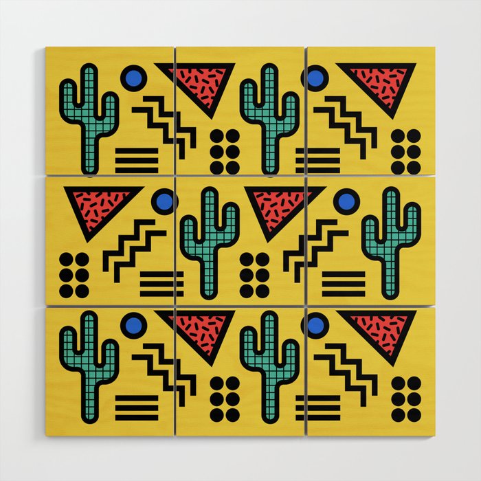 Retro 1980s Memphis Style Southwestern Cactus Design 431 Wood Wall Art Gallery Image 1