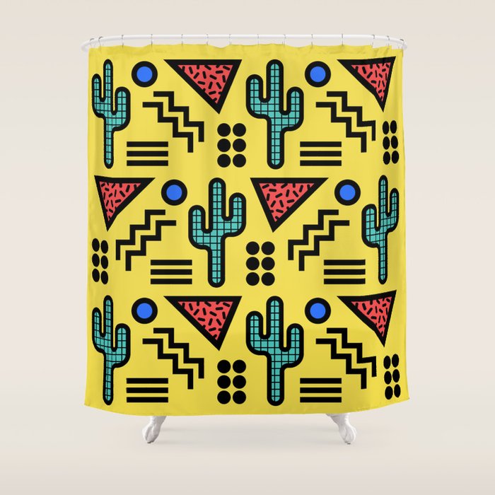 Retro 1980s Memphis Style Southwestern Cactus Design 431 Shower Curtain Gallery Image 1