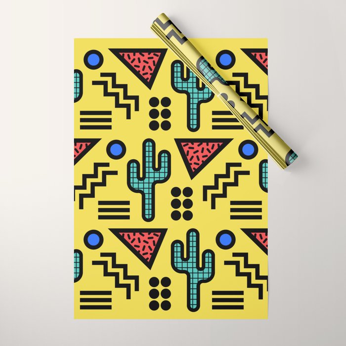 Retro 1980s Memphis Style Southwestern Cactus Design 431 Wrapping Paper Gallery Image 1