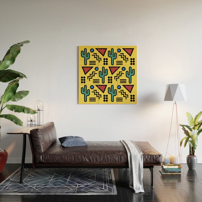 Retro 1980s Memphis Style Southwestern Cactus Design 431 Wood Wall Art Gallery Image 2