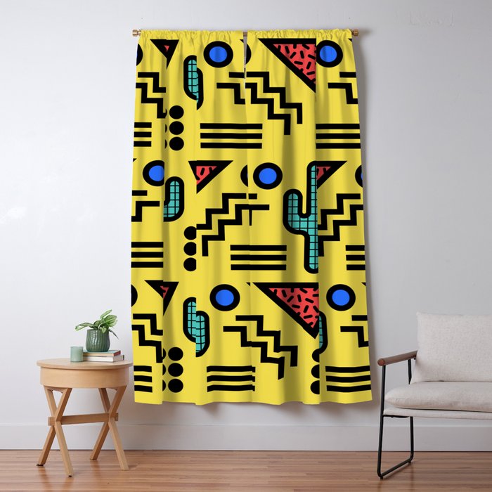 Retro 1980s Memphis Style Southwestern Cactus Design 431 Window Curtain Gallery Image 1