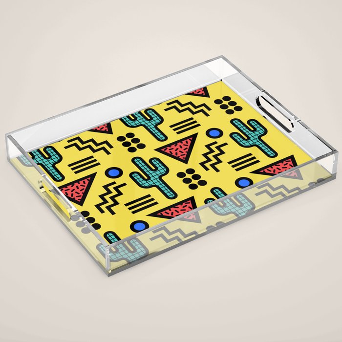 Retro 1980s Memphis Style Southwestern Cactus Design 431 Acrylic Tray Gallery Image 1