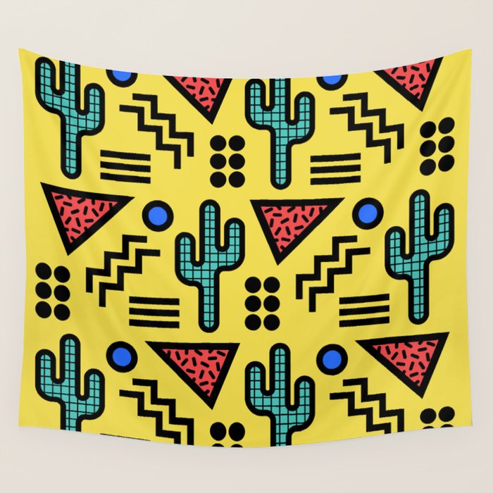 Retro 1980s Memphis Style Southwestern Cactus Design 431 Wall Tapestry Gallery Image 4