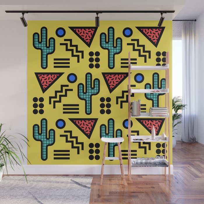 Retro 1980s Memphis Style Southwestern Cactus Design 431 Wall Mural Gallery Image 1