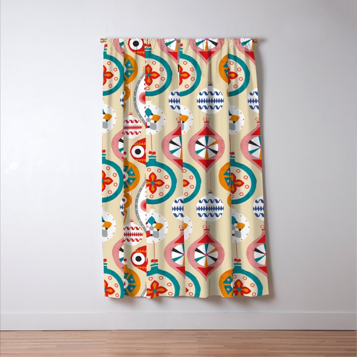 Retro christmas ornaments pattern Window Curtain Gallery Image 3