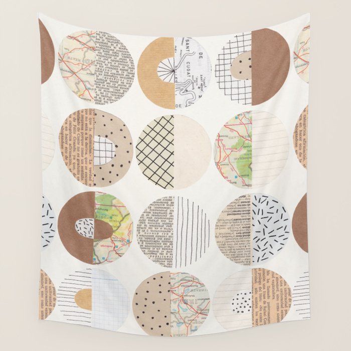 Patterned Circles: Maps & Kraft Paper Wall Tapestry Gallery Image 4