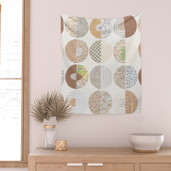 Patterned Circles: Maps & Kraft Paper Wall Tapestry Gallery Image 2