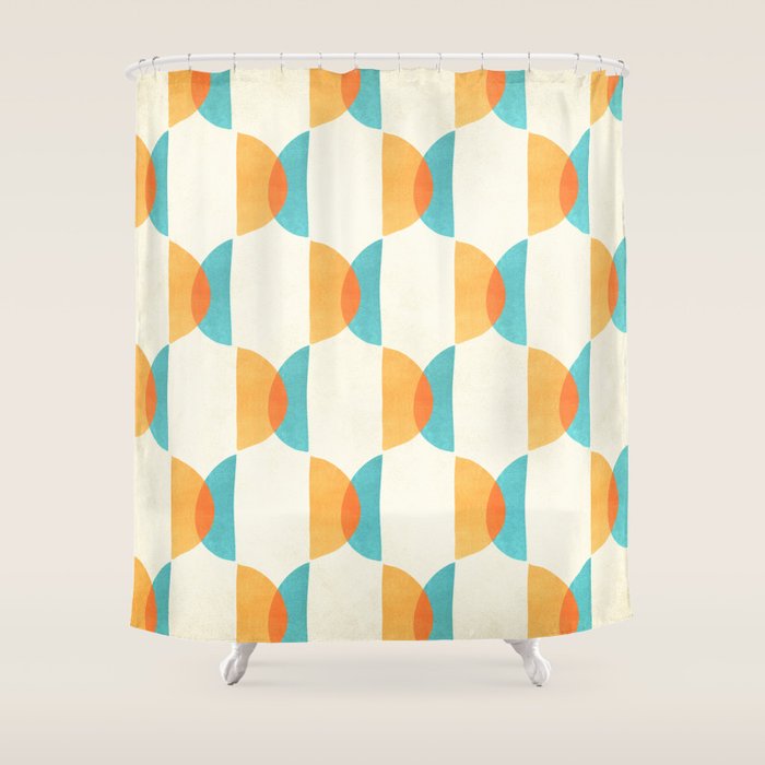 Mid Century Moons Geometric Pattern Shower Curtain Gallery Image 1