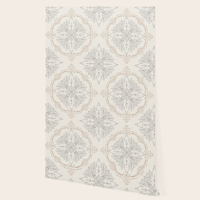 Modern Floral Damask Pattern â Neutral Brown and Gray Earth Tones Wallpaper Gallery Image 2