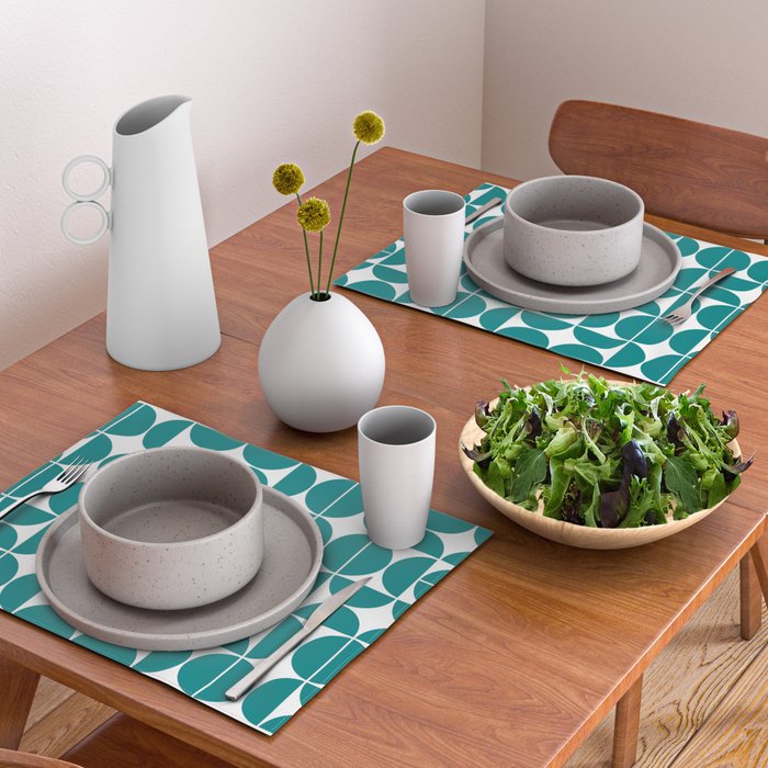 Mid Century Modern Geometric 04 Teal Placemat Gallery Image 2