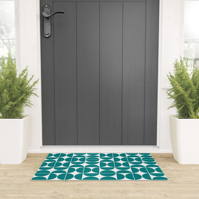 Mid Century Modern Geometric 04 Teal Welcome Mat Gallery Image 3