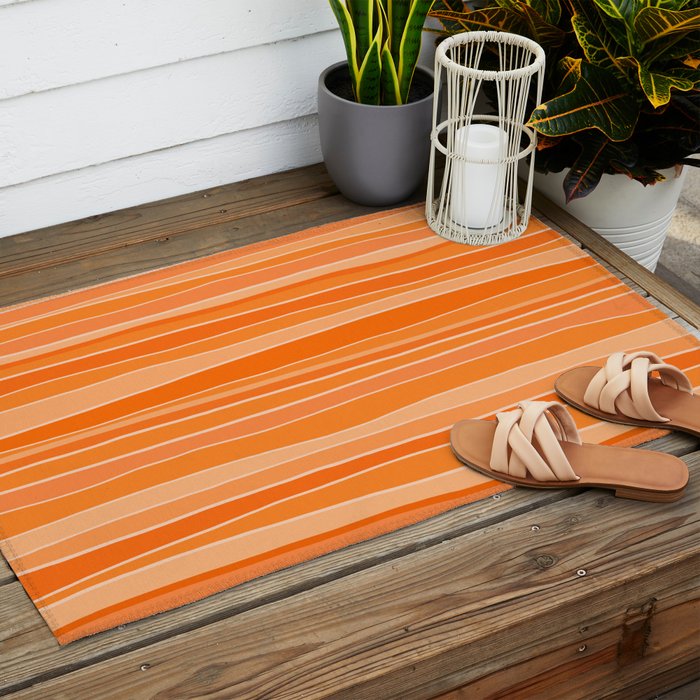 Retro Orange Stripes Outdoor Rug Gallery Image 2