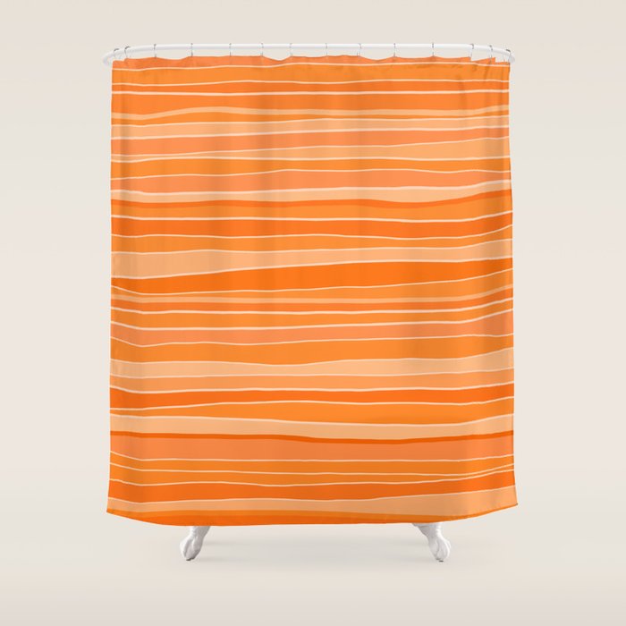 Retro Orange Stripes Shower Curtain Gallery Image 1