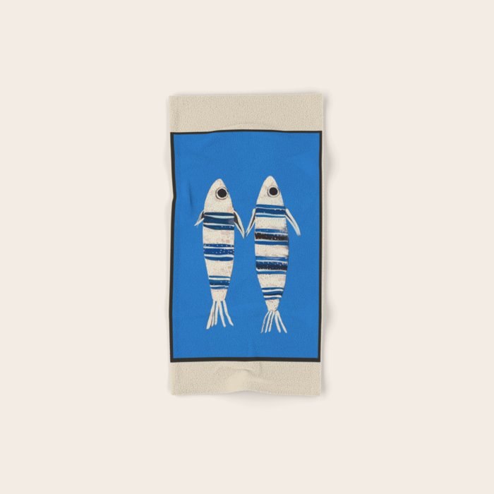 Minimal Fish on Blue Bath Towel Gallery Image 1