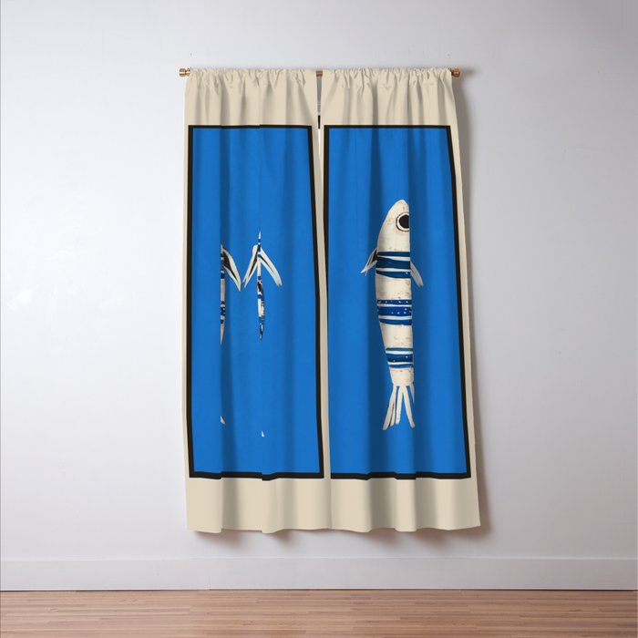 Minimal Fish on Blue Window Curtain Gallery Image 3