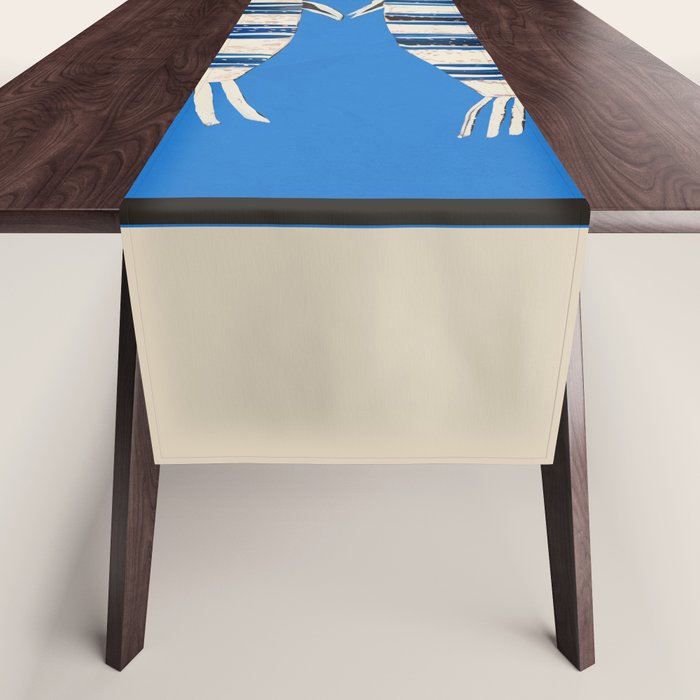 Minimal Fish on Blue Table Runner Gallery Image 1