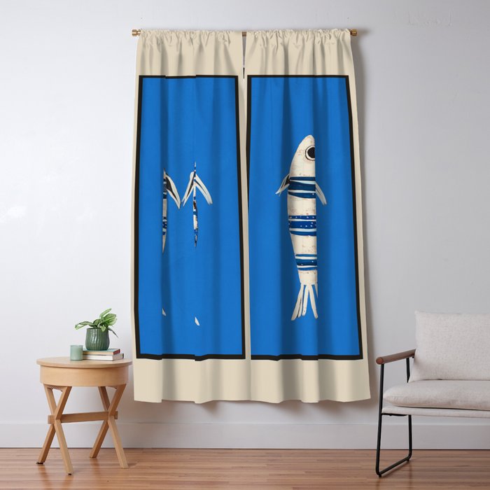 Minimal Fish on Blue Window Curtain Gallery Image 5