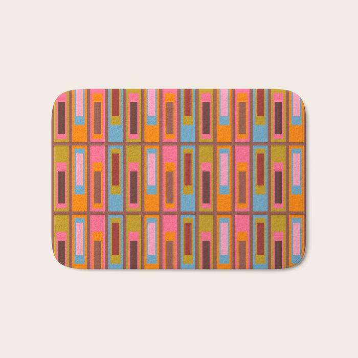 Maximalist Geometric Lexington Ave Multicolored Retro Contemporary Pattern Bath Mat Gallery Image 1