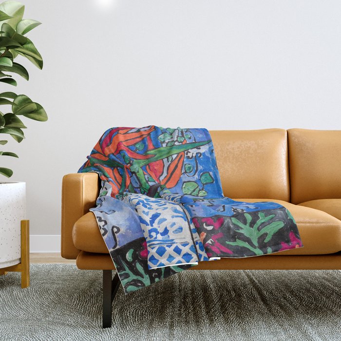 Birds of Paradise in Blue After Matisse Throw Blanket Gallery Image 1