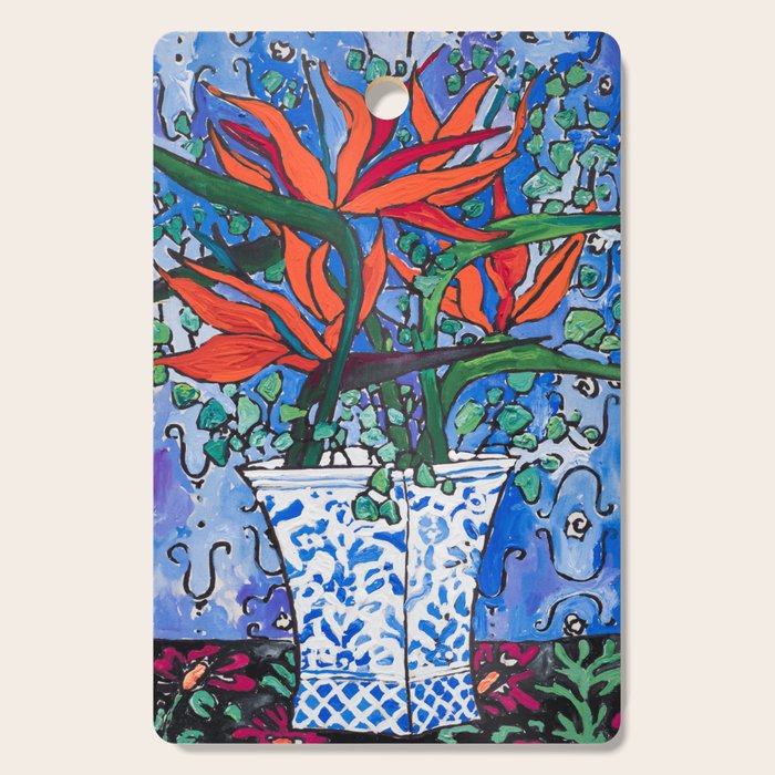 Birds of Paradise in Blue After Matisse Cutting Board Gallery Image 1