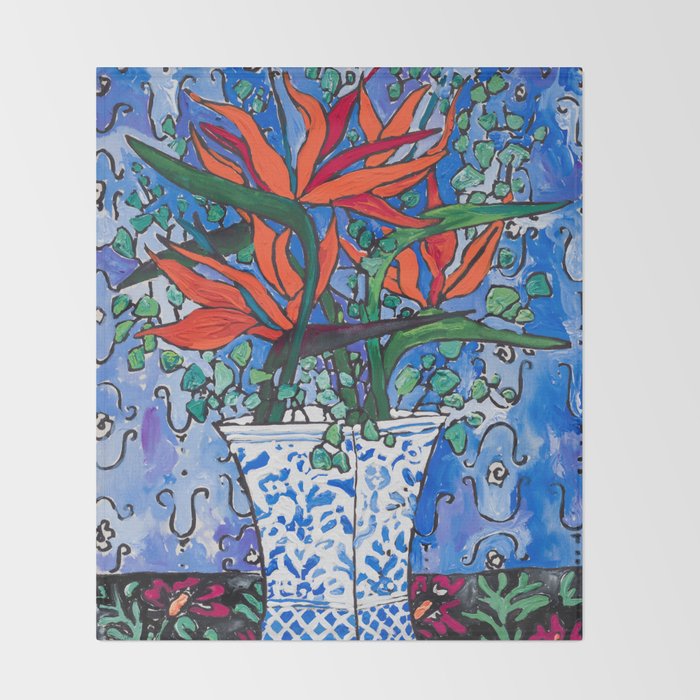 Birds of Paradise in Blue After Matisse Throw Blanket Gallery Image 2
