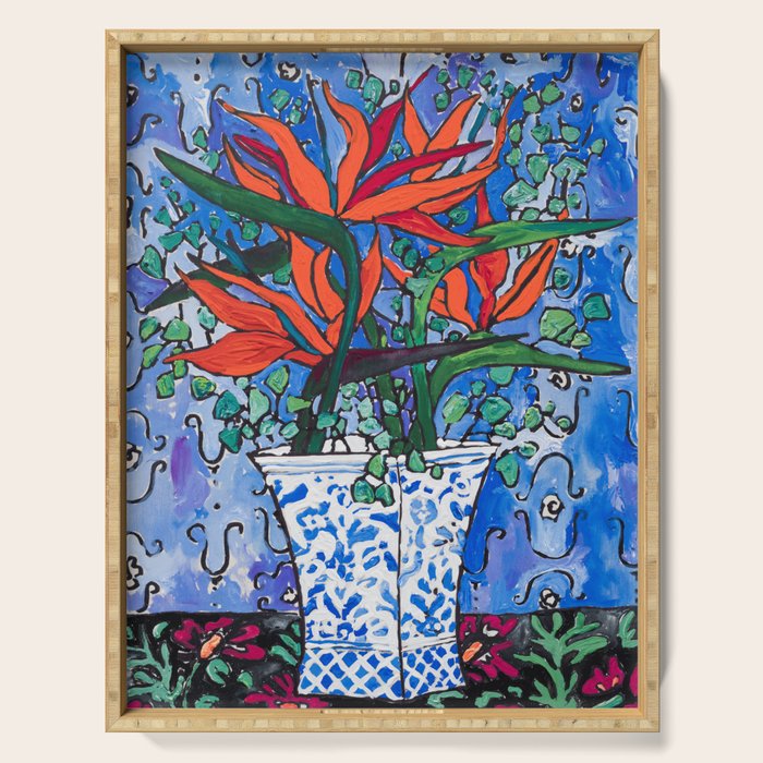 Birds of Paradise in Blue After Matisse Serving Tray Gallery Image 1