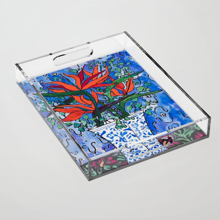 Birds of Paradise in Blue After Matisse Acrylic Tray Gallery Image 1