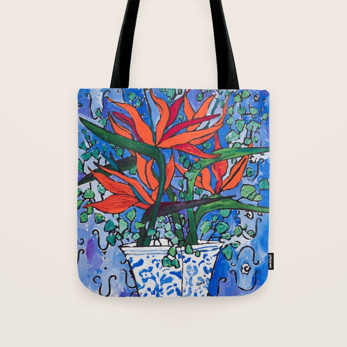 Birds of Paradise in Blue After Matisse Tote Bag Gallery Image 1