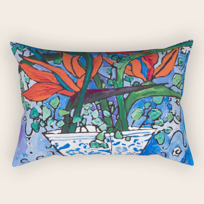 Birds of Paradise in Blue After Matisse Rectangular Pillow Gallery Image 1