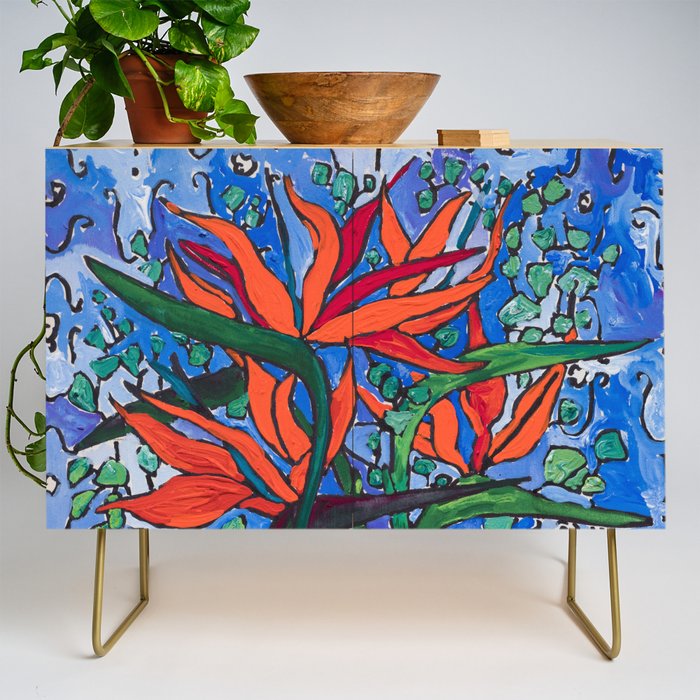 Birds of Paradise in Blue After Matisse Credenza Gallery Image 1