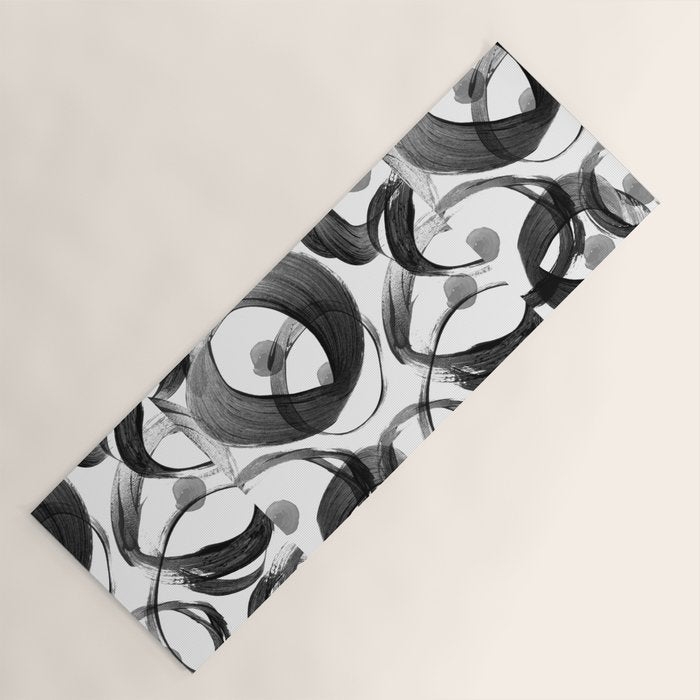 Modern abstract black white hand painted brushstrokes Yoga Mat Gallery Image 1