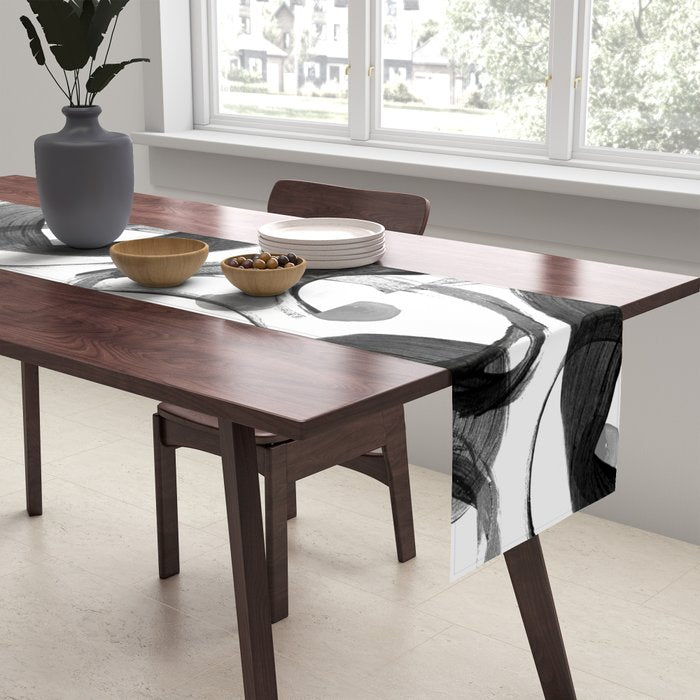 Modern abstract black white hand painted brushstrokes Table Runner Gallery Image 2