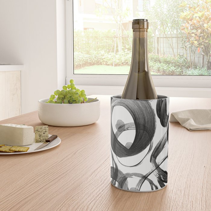 Modern abstract black white hand painted brushstrokes Wine Chiller Gallery Image 4