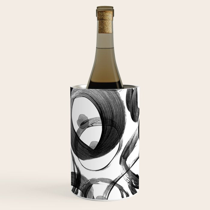 Modern abstract black white hand painted brushstrokes Wine Chiller Gallery Image 1