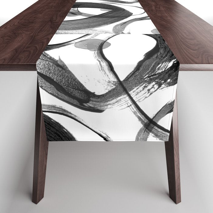 Modern abstract black white hand painted brushstrokes Table Runner Gallery Image 1