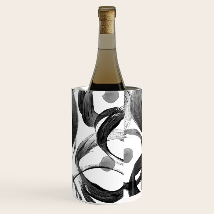 Modern abstract black white hand painted brushstrokes Wine Chiller Gallery Image 3
