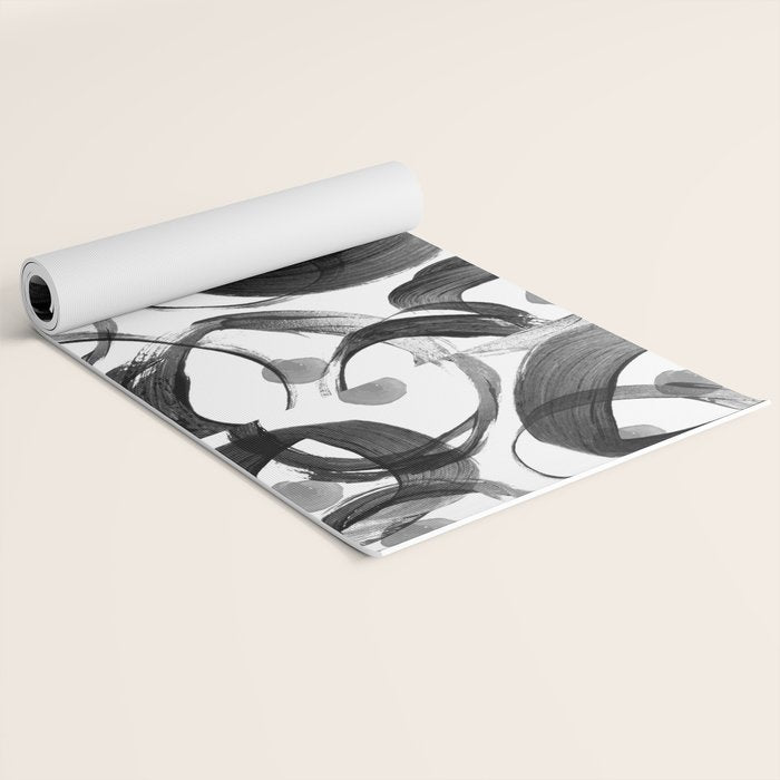 Modern abstract black white hand painted brushstrokes Yoga Mat Gallery Image 2