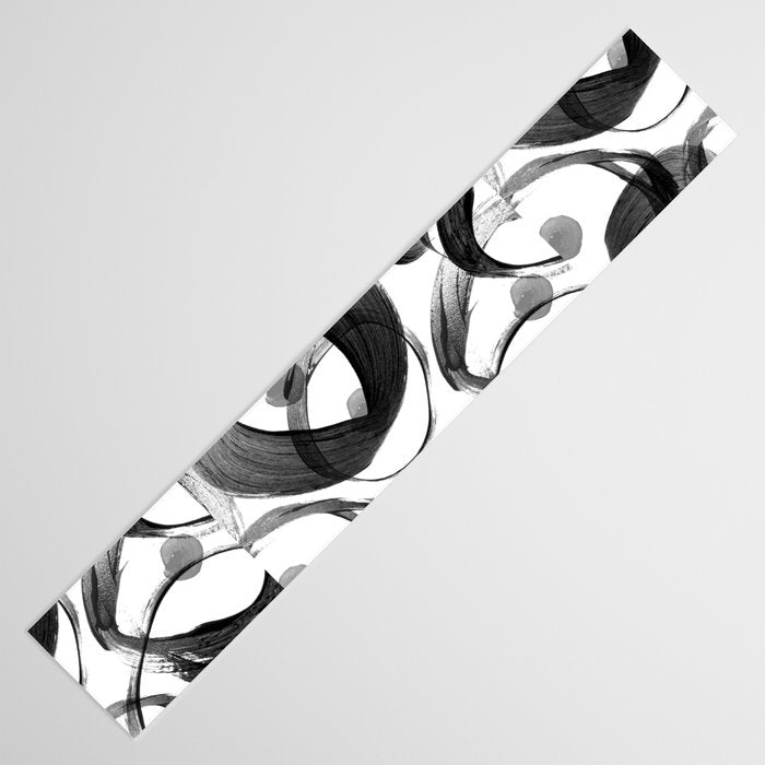 Modern abstract black white hand painted brushstrokes Table Runner Gallery Image 3