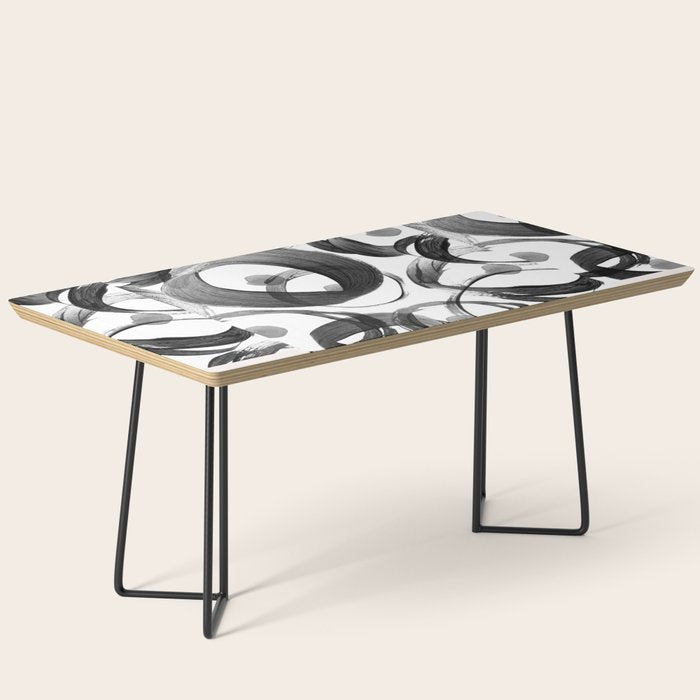 Modern abstract black white hand painted brushstrokes Coffee Table Gallery Image 1