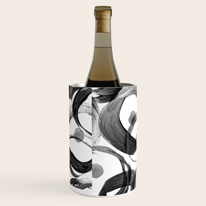 Modern abstract black white hand painted brushstrokes Wine Chiller Gallery Image 2