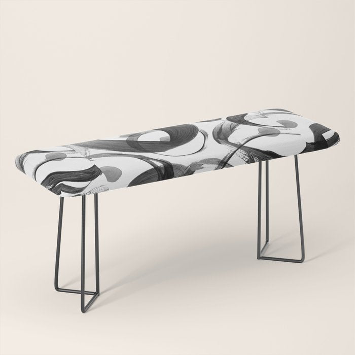 Modern abstract black white hand painted brushstrokes Bench Gallery Image 1
